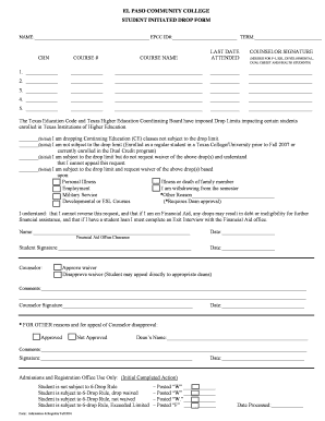 El Paso Community College Student Drop Form
