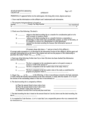 South Carolina Deed Recording Affidavit