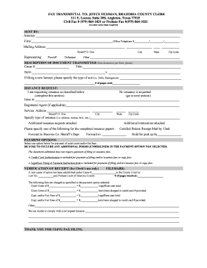 Fax Transmittal Form for Brazoria County Clerk