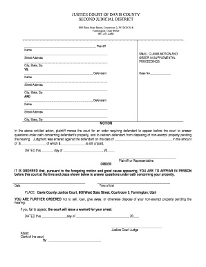 Small Claims Motion and Order in Supplemental Proceedings