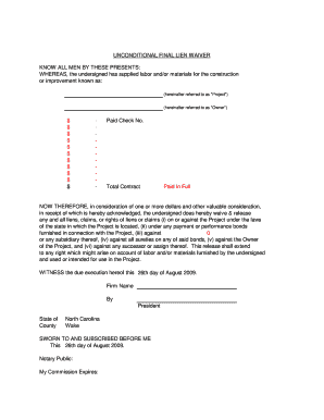 Unconditional Final Lien Waiver