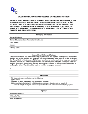 Unconditional Waiver and Release on Progress Payment