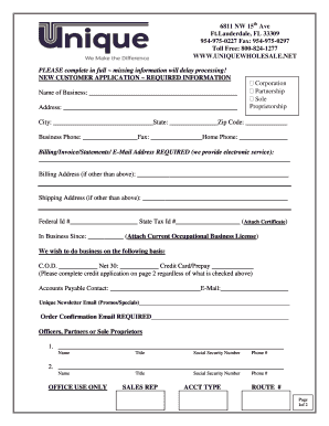 New Customer Application Form