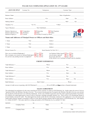JLM Wholesale Credit Application
