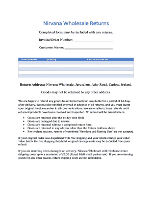Nirvana Wholesale Return Form