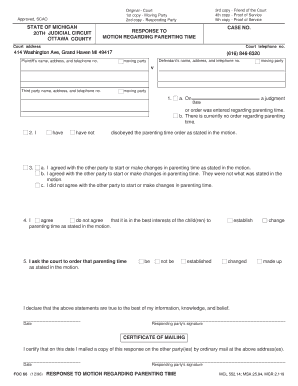 Response to Motion Regarding Parenting Time