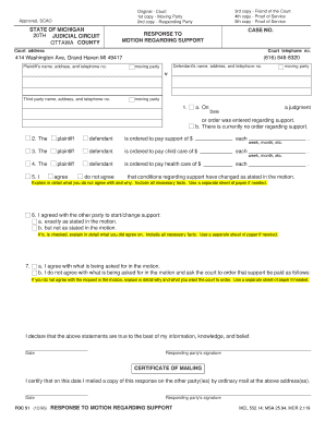 Response to Motion Regarding Support