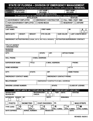 Florida First Responder Authentication Credential Renewal Application