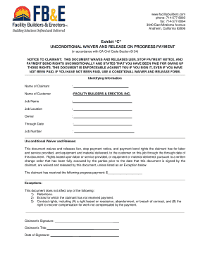 Unconditional Waiver and Release on Progress Payment