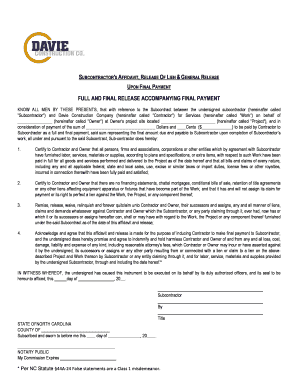 Subcontractor's Affidavit Release of Lien & General Release