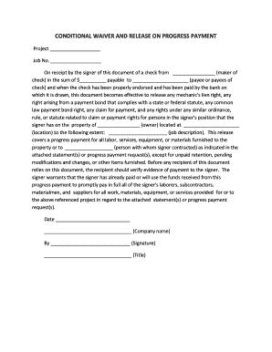 Conditional and Unconditional Waiver and Release on Progress and Final Payment