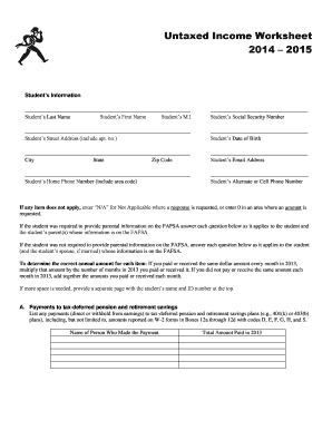 Untaxed Income Worksheet 2014-2015