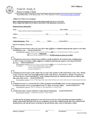 Knox County Wheel Tax Exemption Affidavit