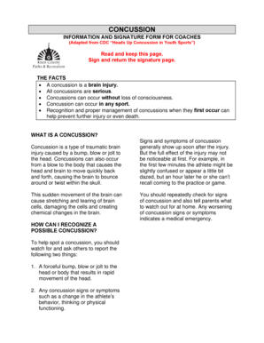Concussion Information and Signature Form for Coaches