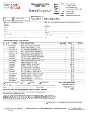 Replacement Parts Order Form