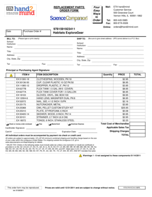 Replacement Parts Order Form