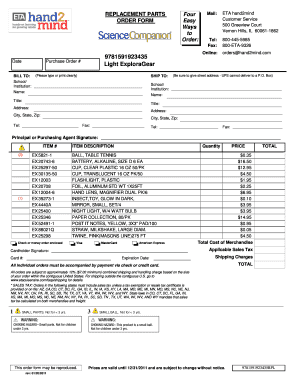 Replacement Parts Order Form