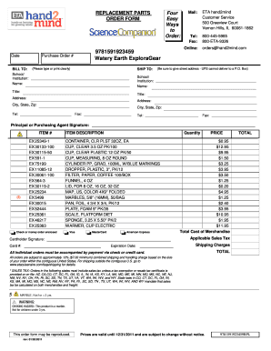 Replacement Parts Order Form