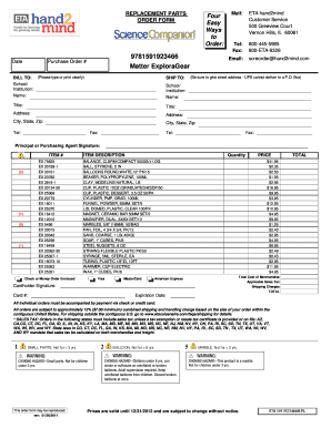 Replacement Parts Order Form