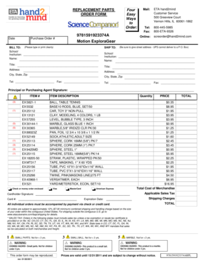Replacement Parts Order Form