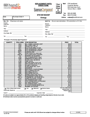 Replacement Parts Order Form