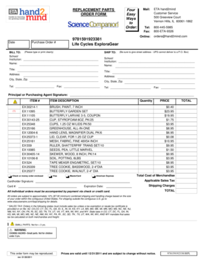 Replacement Parts Order Form