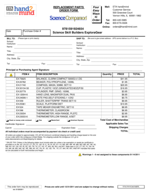 Replacement Parts Order Form