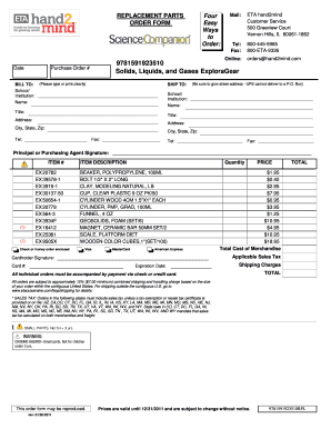 Replacement Parts Order Form