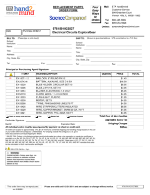 Replacement Parts Order Form