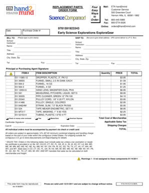 Replacement Parts Order Form