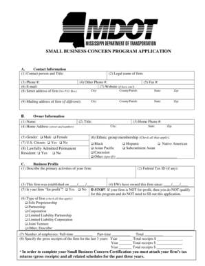 Small Business Concern Program Application