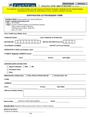 Certification Letter Request Form