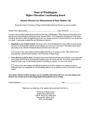 Student Directive for Disbursement of State Student Aid