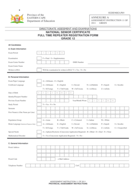 National Senior Certificate Grade 12 Registration Form