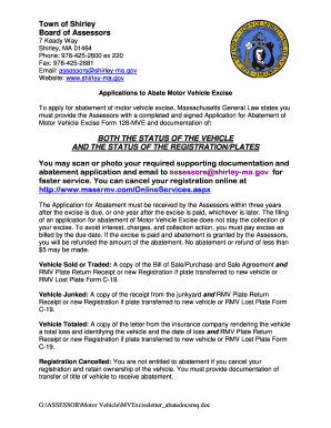 Massachusetts Motor Vehicle Excise Abatement Application