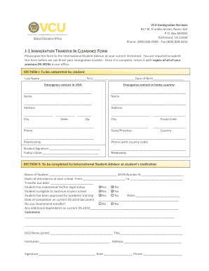 J-1 Immigration Transfer in Clearance Form