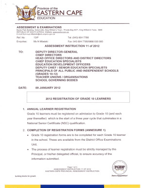 Eastern Cape Grade 10 Registration Form