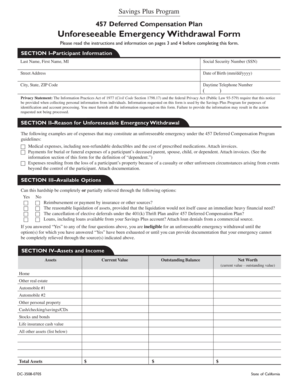 California 457 Unforeseeable Emergency Withdrawal Form