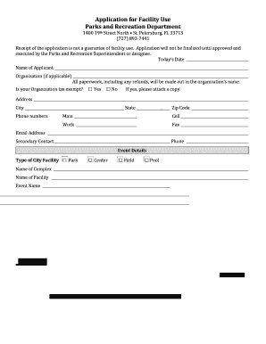 St. Petersburg Park Facility Use Application