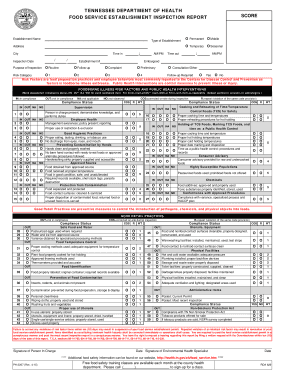 Tennessee Food Service Establishment Inspection Report