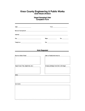 Knox County Illegal Dumping Complaint Form