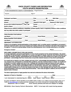 Knox County Youth Sports Registration Form