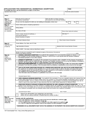 Texas Residential Homestead Exemption Application