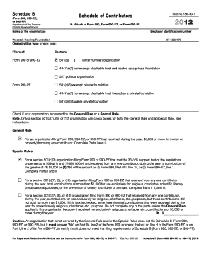Schedule B Contributor Information Form