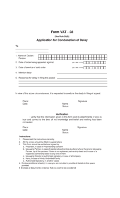 VAT 28 Application for Condonation of Delay