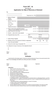 VAT 18 Application for Stay of Recovery