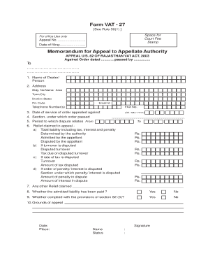Rajasthan VAT Appeal Form