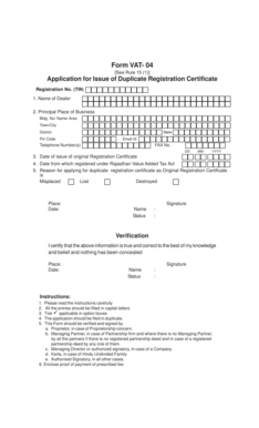 Rajasthan VAT Duplicate Registration Certificate Application