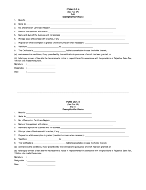 Rajasthan Sales Tax Exemption Certificate