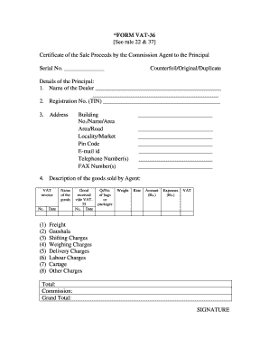 VAT-36 Certificate of Sale Proceeds